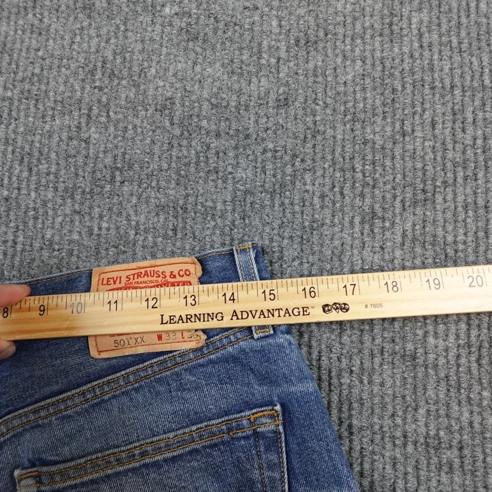 Levis 501XX Jeans Mens 33x36 Blue Distressed Denim Straight 501-0193